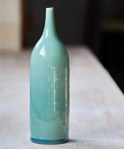 soliflore grès blanc émaillé turquoise craquelé